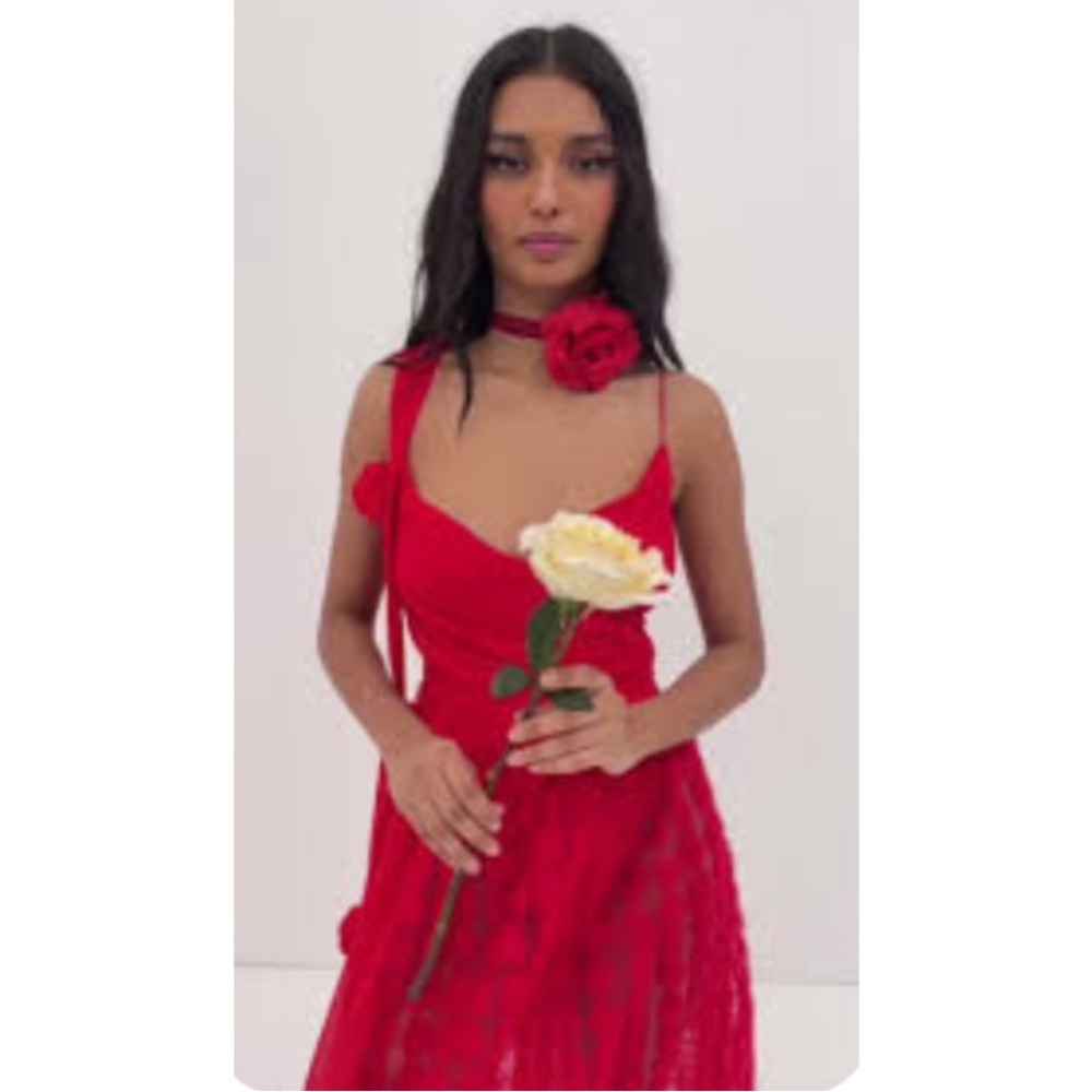 NEW For Love & Lemons Hannah Maxi Dress Red Small - Picture 3 of 17
